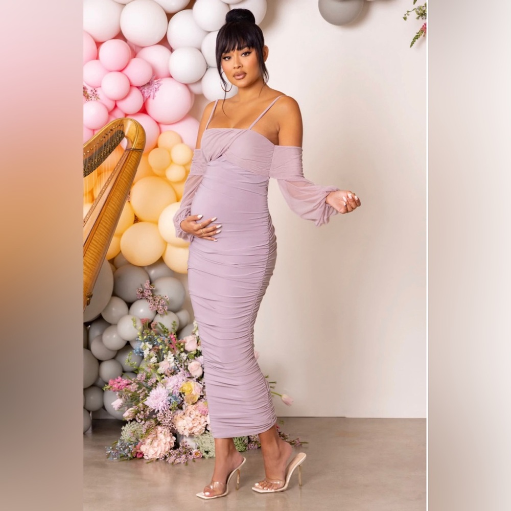 MATERNITY BARDOT RUCHED MAXI DRESS WORN ONCE!